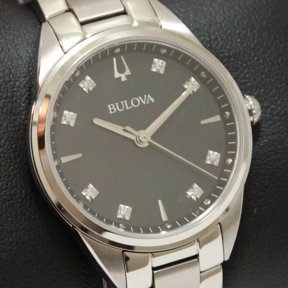 Bulova Sutton Ladies Watch Diamond Indices Black Mother Of Pearl Dial 33mm - Picture 8 of 13
